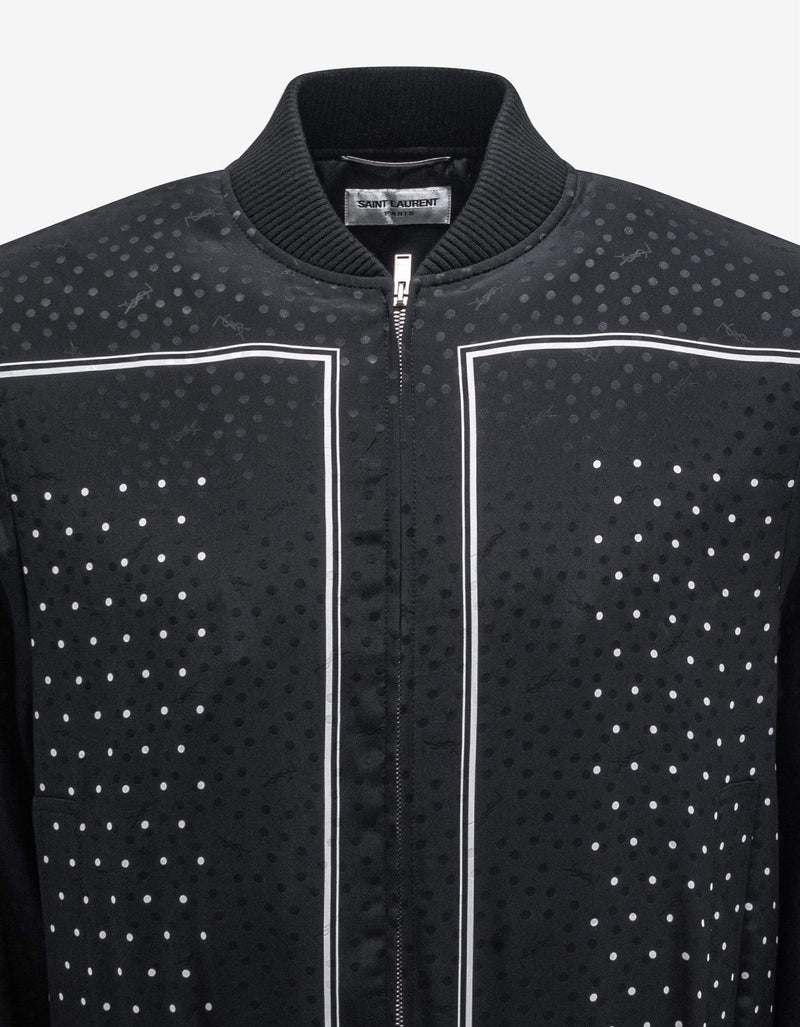 Saint Laurent Black Dot Print Silk Teddy Jacket