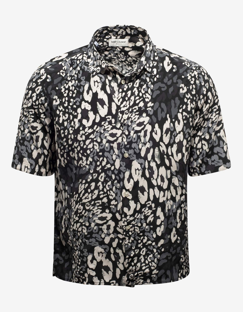 Saint Laurent Black Leopard Print Silk Shirt