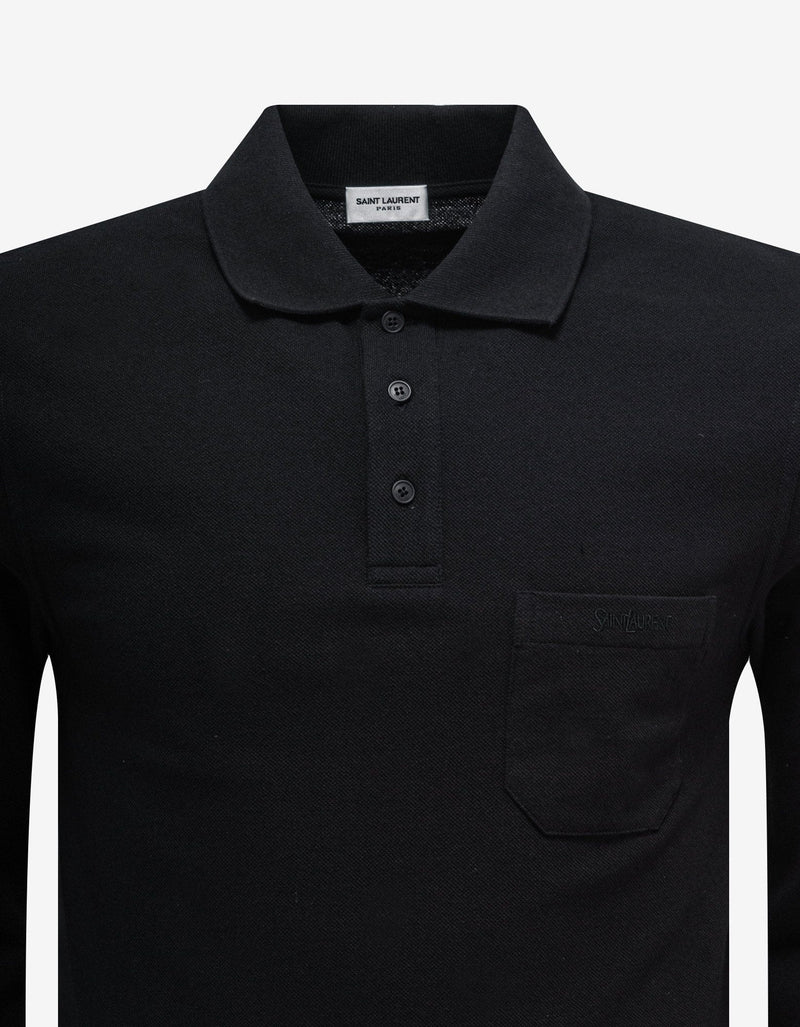 Saint Laurent Black Long Sleeve Logo Polo