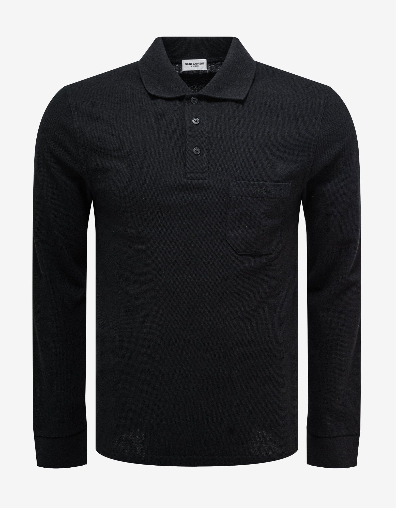 Saint Laurent Black Long Sleeve Logo Polo