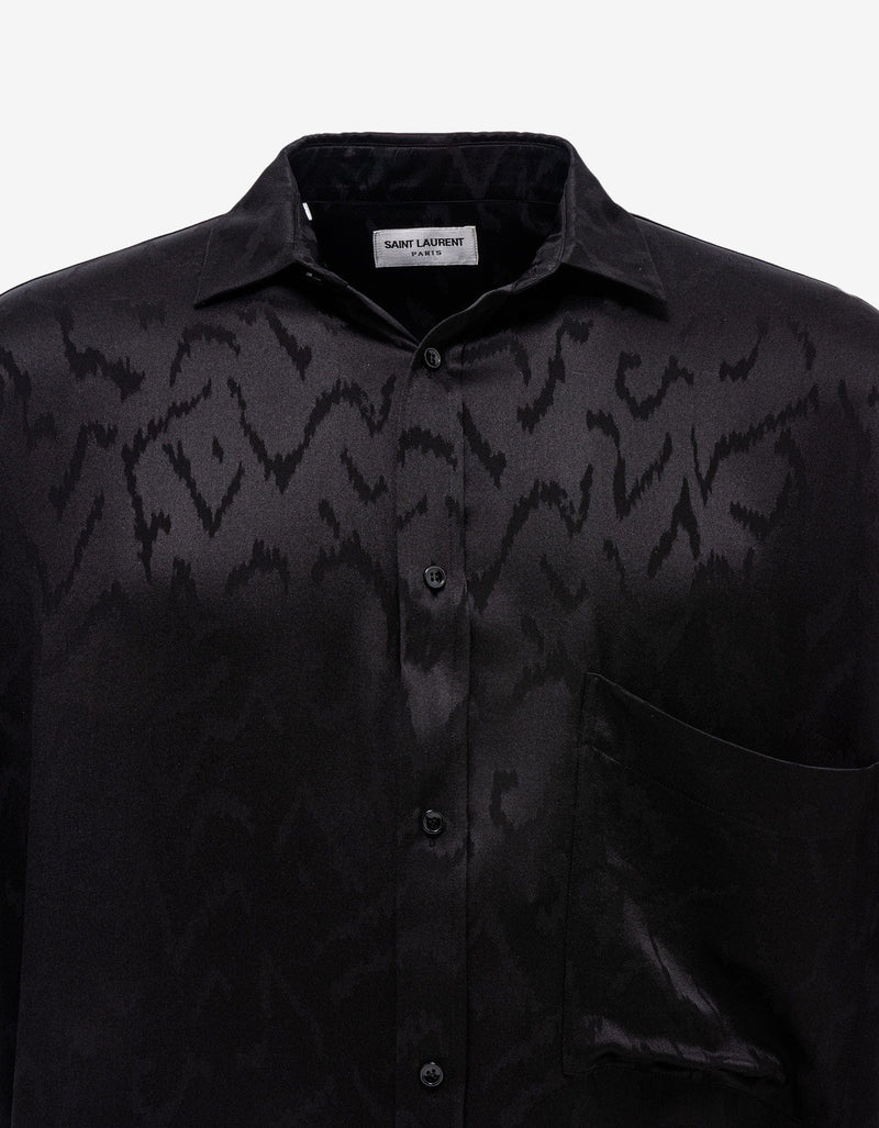 Saint Laurent Black Pattern Oversize Silk Shirt