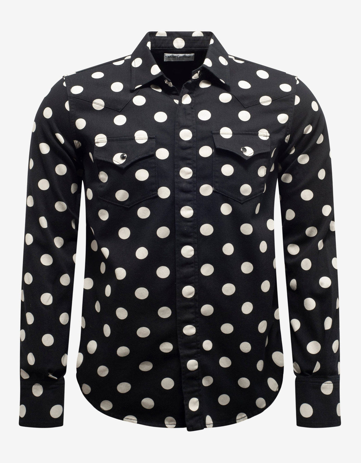 Saint Laurent Black Polka Dot Denim Western Shirt