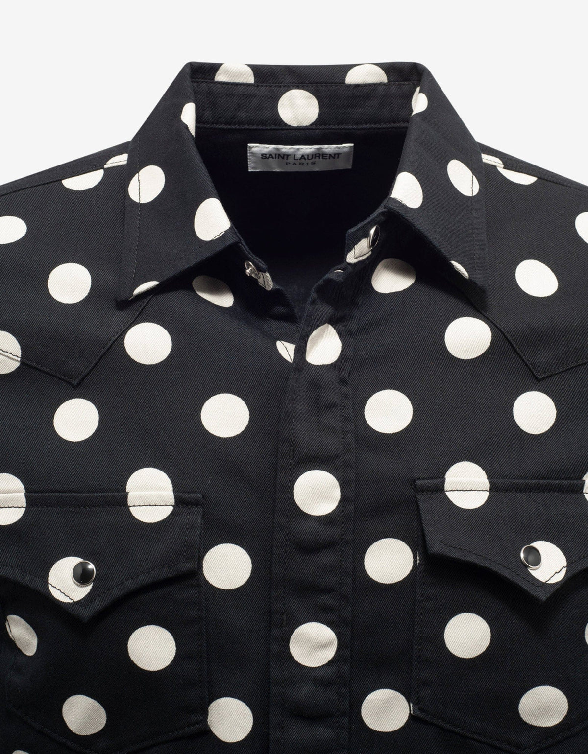 Saint Laurent Black Polka Dot Denim Western Shirt