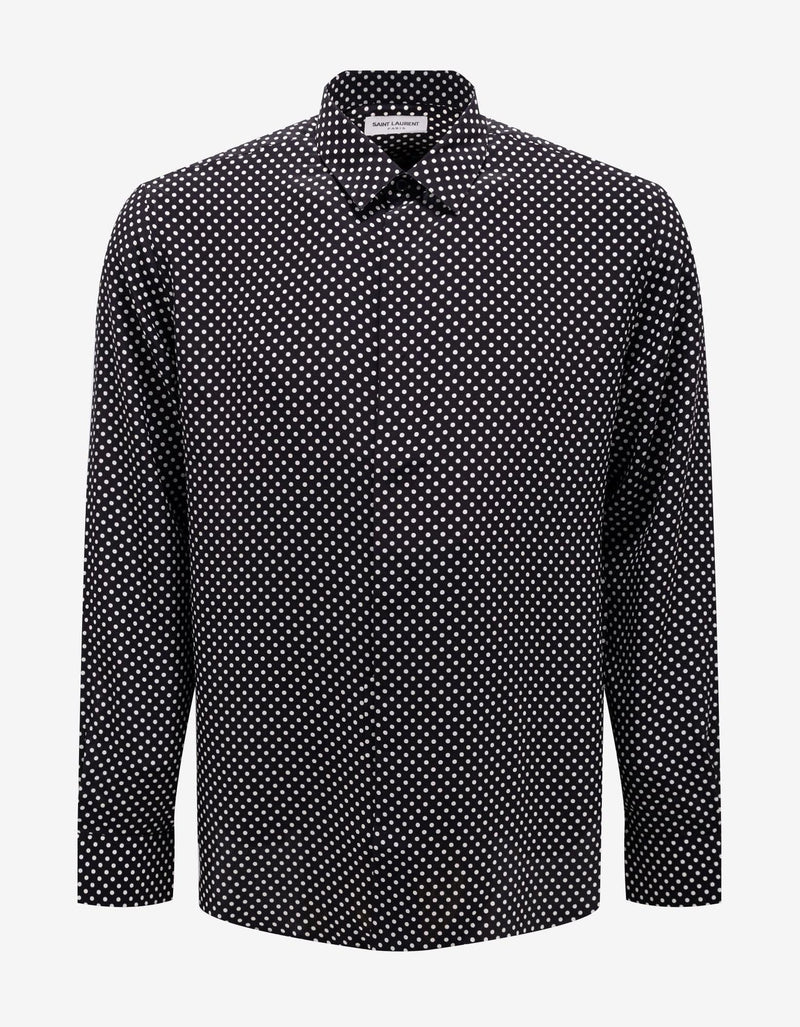 Saint Laurent Black Polka Dot Silk Shirt