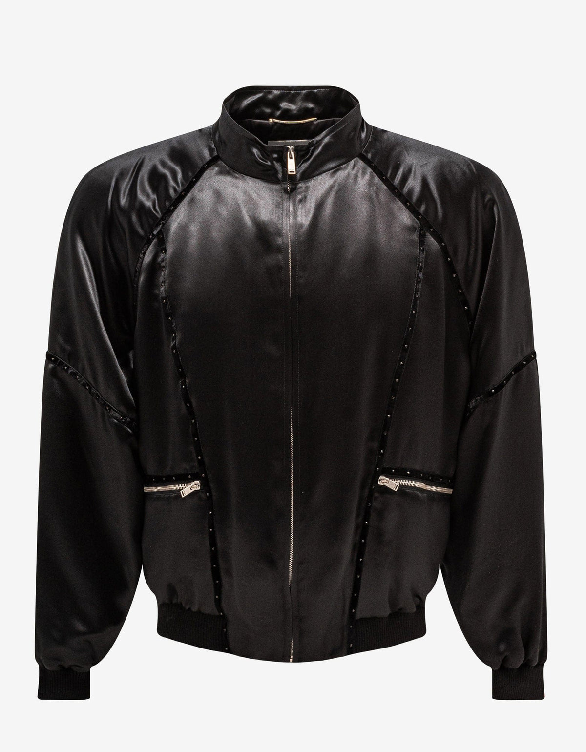 Saint Laurent Black Silk Satin 80s Teddy Jacket