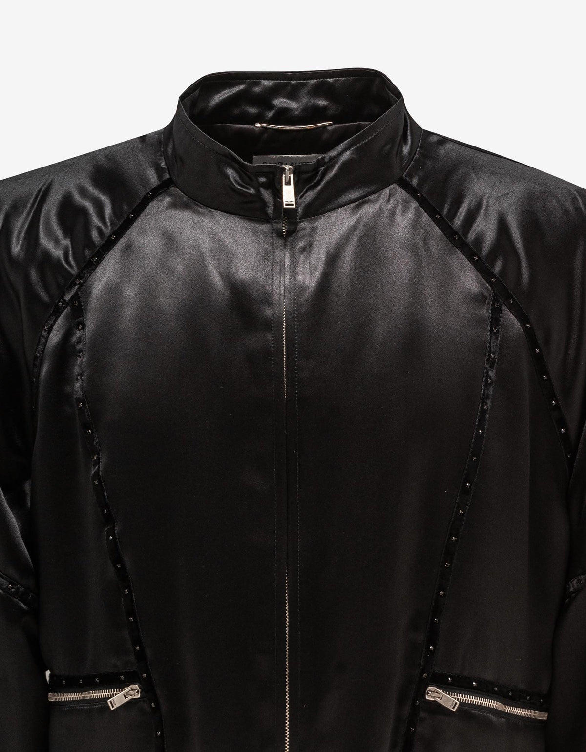 Saint Laurent Black Silk Satin 80s Teddy Jacket