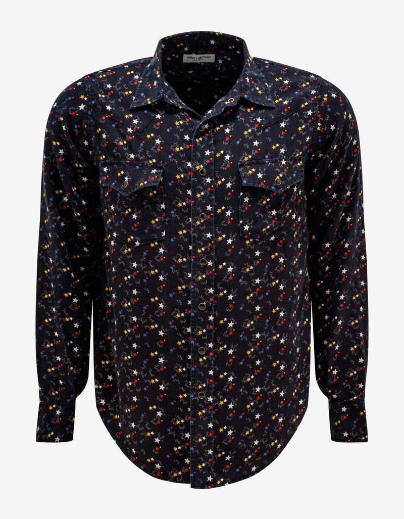 Saint Laurent Black Stars Print Western Shirt