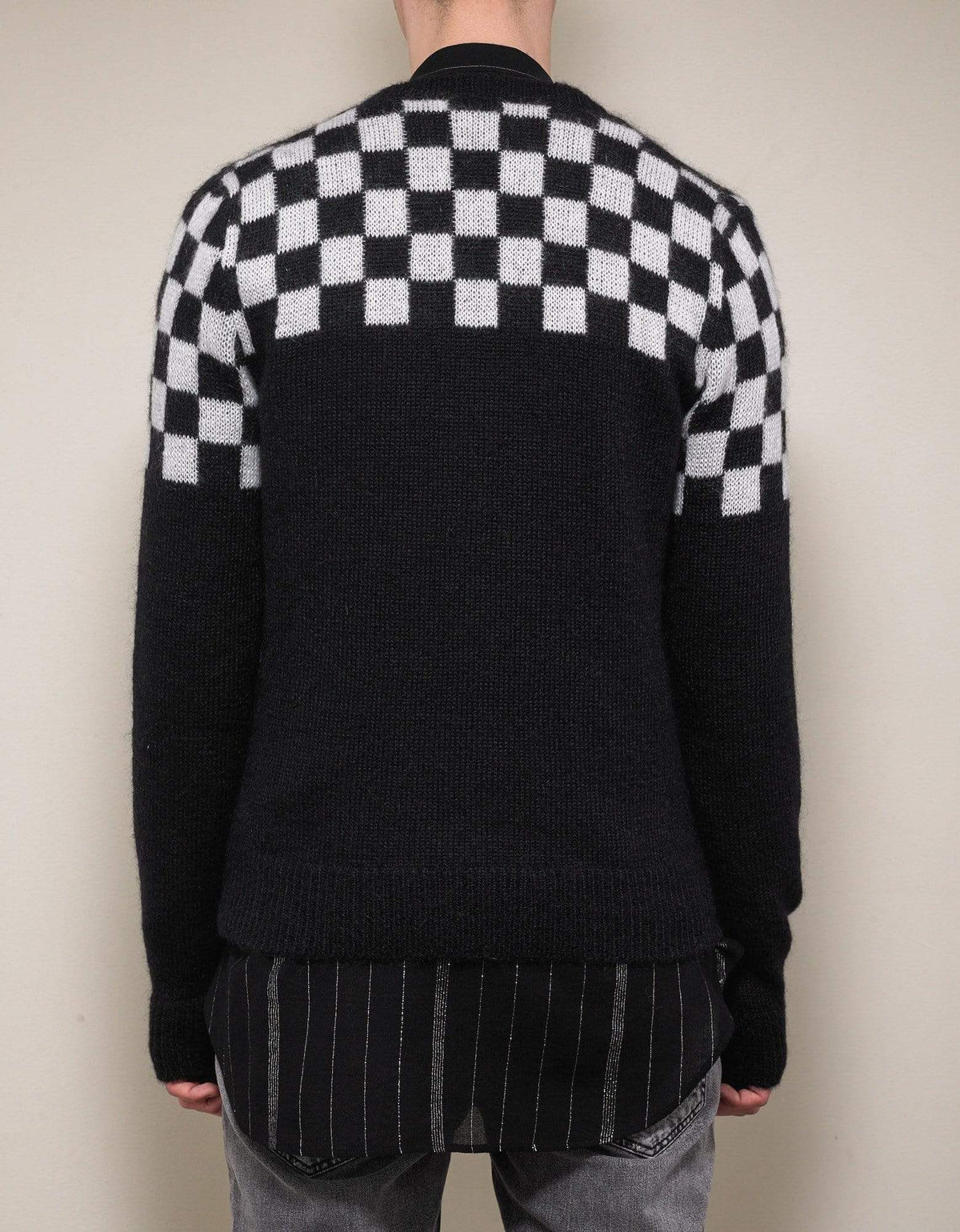 Saint Laurent Black & White Check Mohair Blend Cardigan