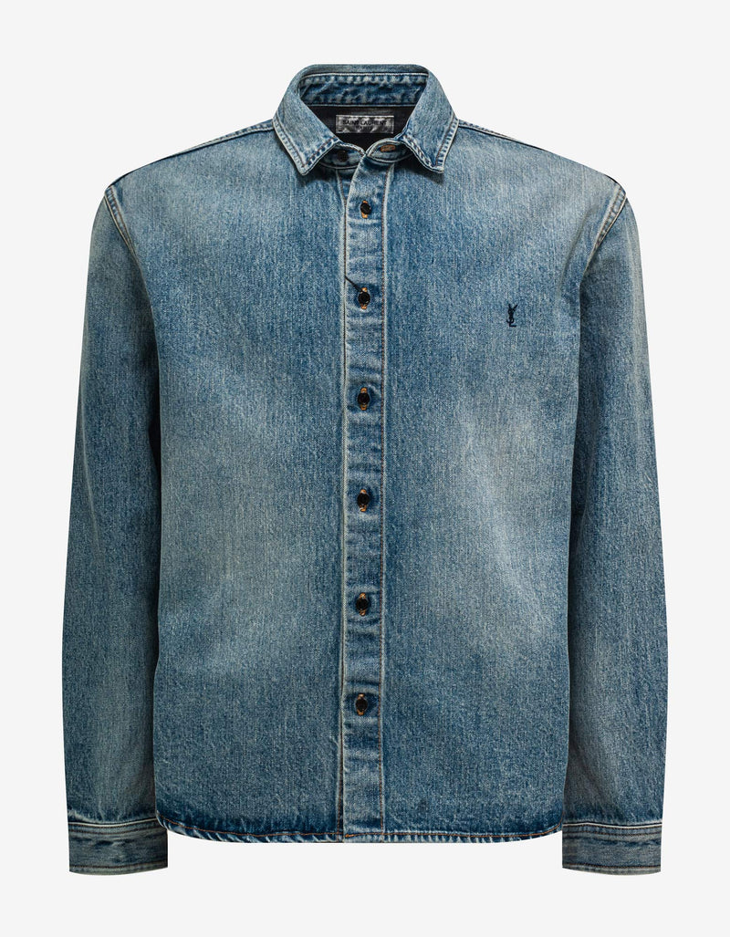 Saint Laurent Blue Cassandre Logo Denim Shirt