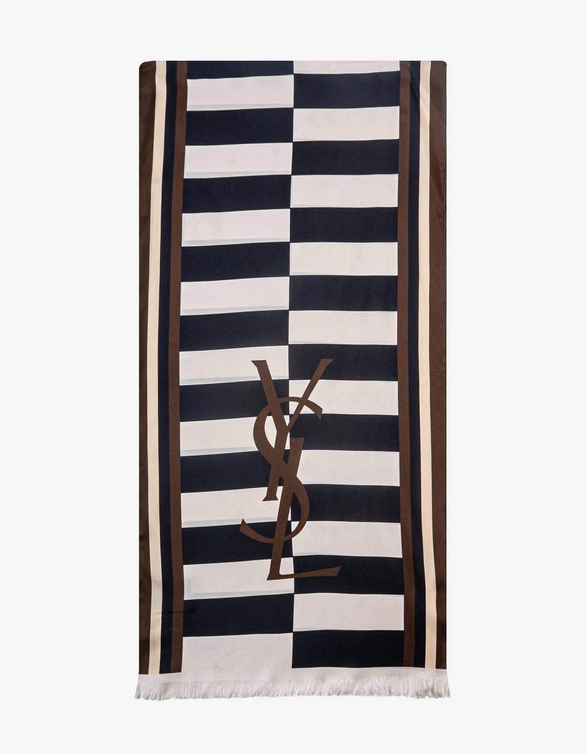 Saint Laurent Brown Logo Stripe Silk Scarf