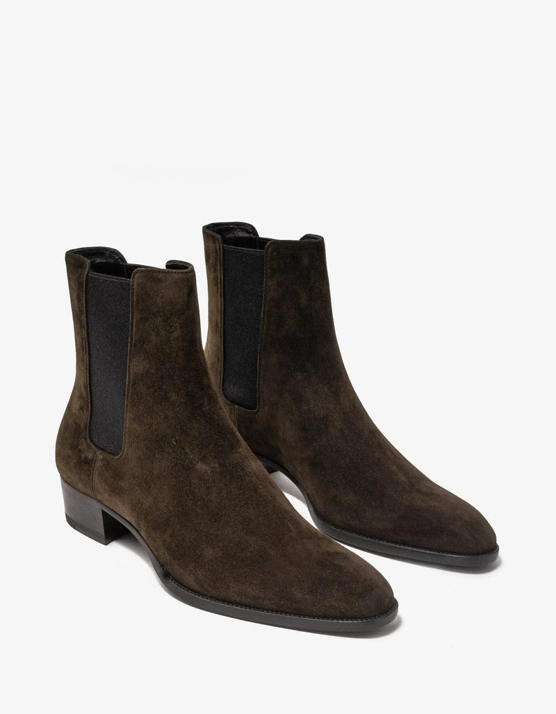 Saint Laurent Brown Suede Wyatt Chelsea Boots