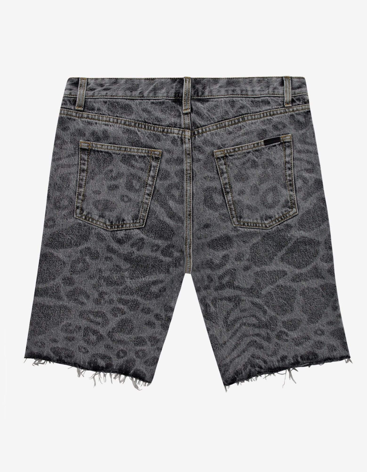 Saint Laurent Grey Leopard Print Denim Shorts