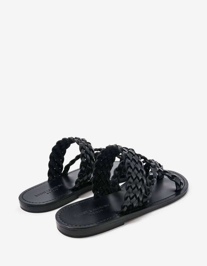 Saint Laurent Neil Black Braided Leather Sandals