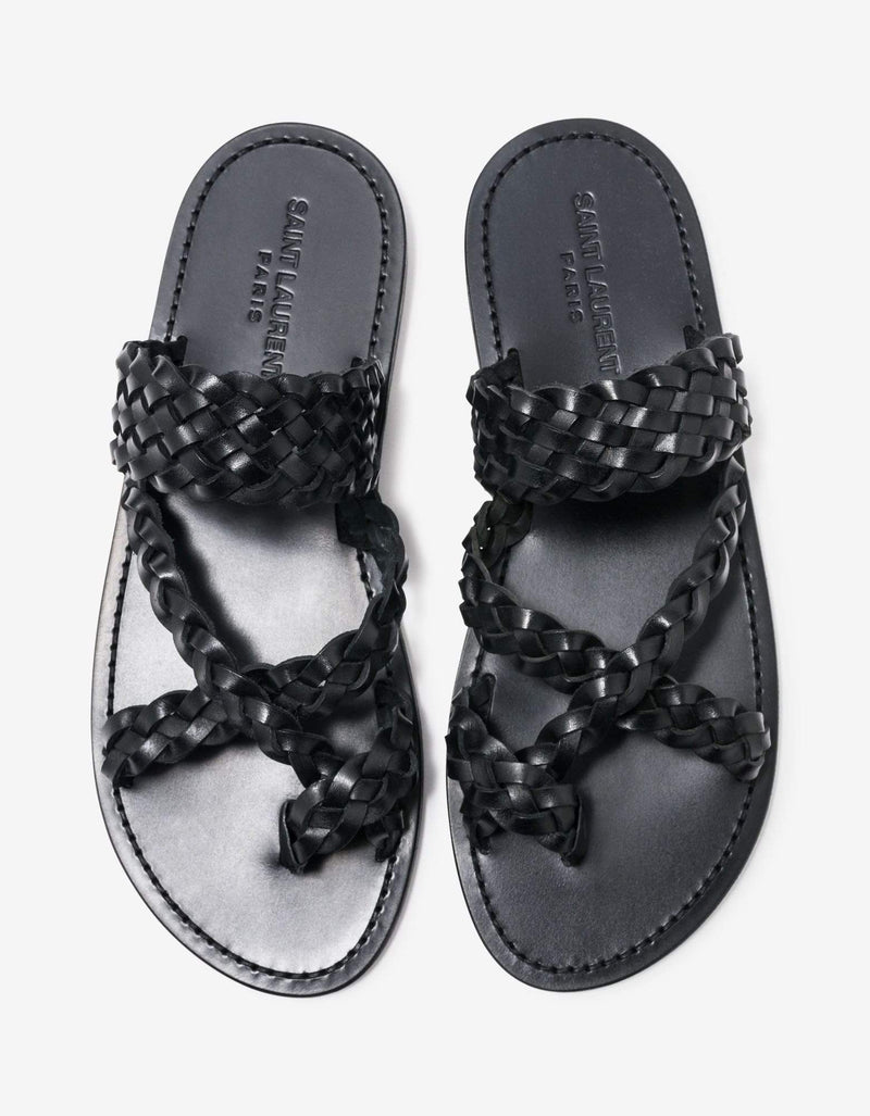 Saint Laurent Neil Black Braided Leather Sandals