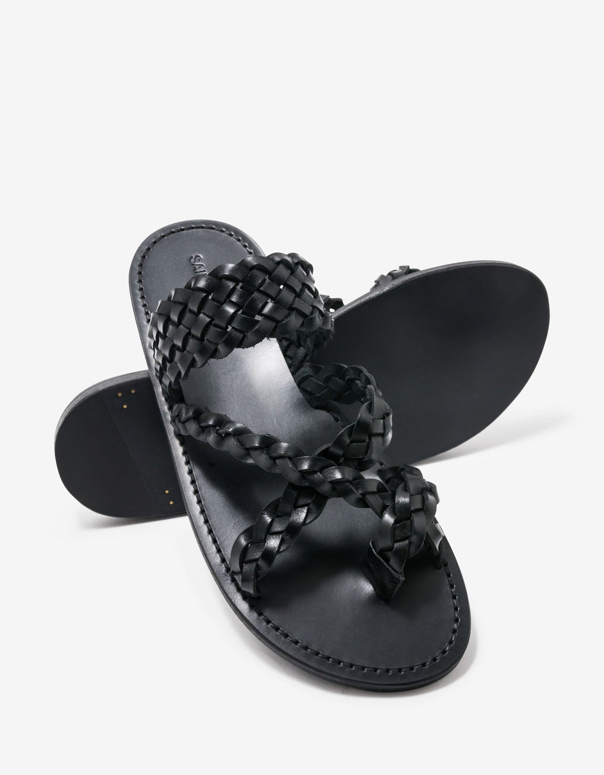 Saint Laurent Neil Black Braided Leather Sandals