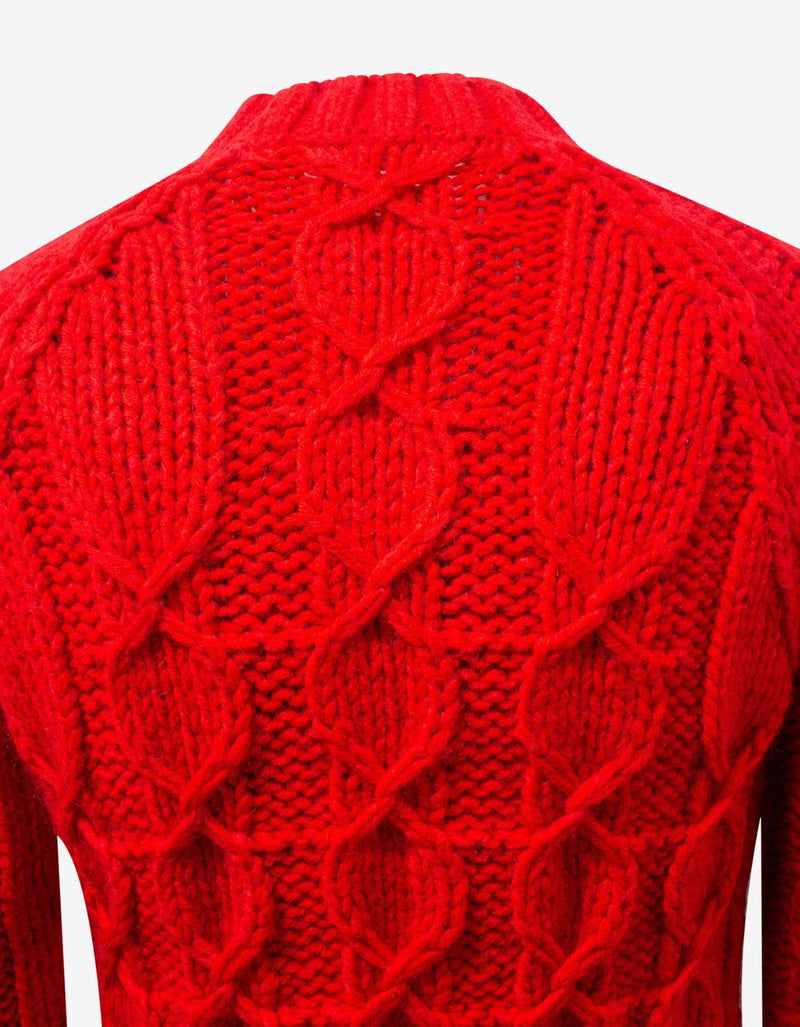 Saint Laurent Red Cable Knit Wool & Mohair Sweater