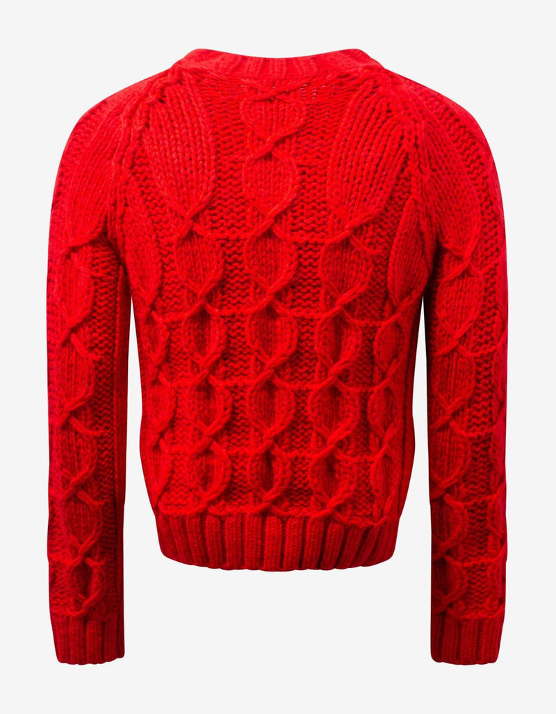 Saint Laurent Red Cable Knit Wool & Mohair Sweater