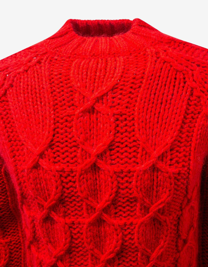 Saint Laurent Red Cable Knit Wool & Mohair Sweater