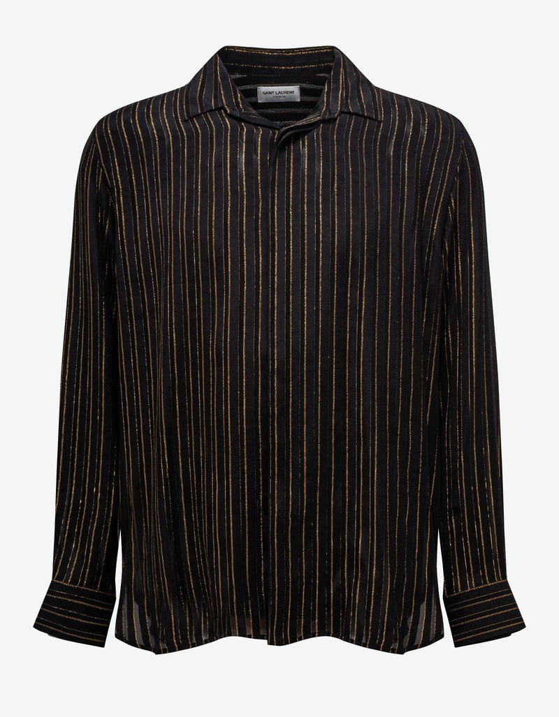 Saint Laurent Saint Laurent Black & Gold Stripe Silk Shirt