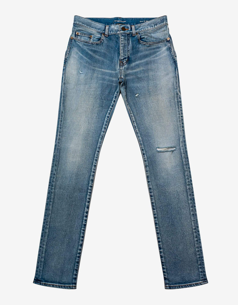 Saint Laurent Saint Laurent Santa Monica Blue Distressed Skinny Jeans