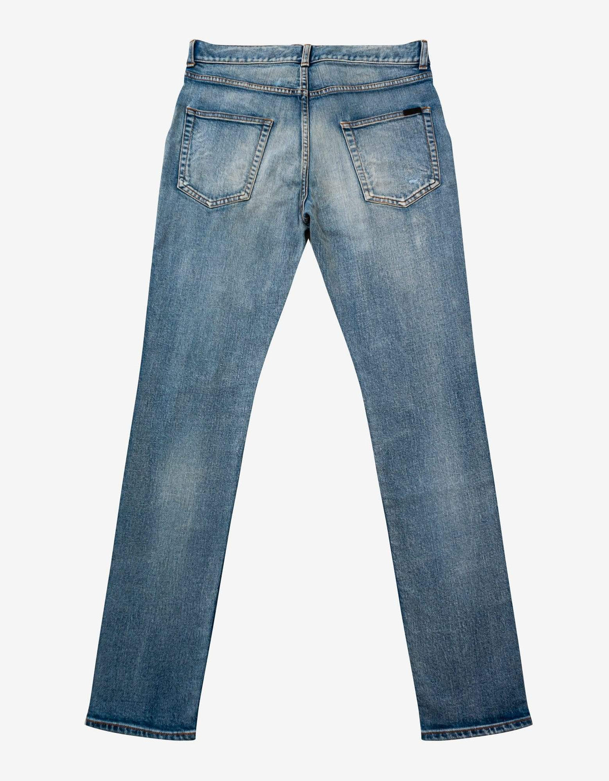 Saint Laurent Saint Laurent Santa Monica Blue Distressed Skinny Jeans