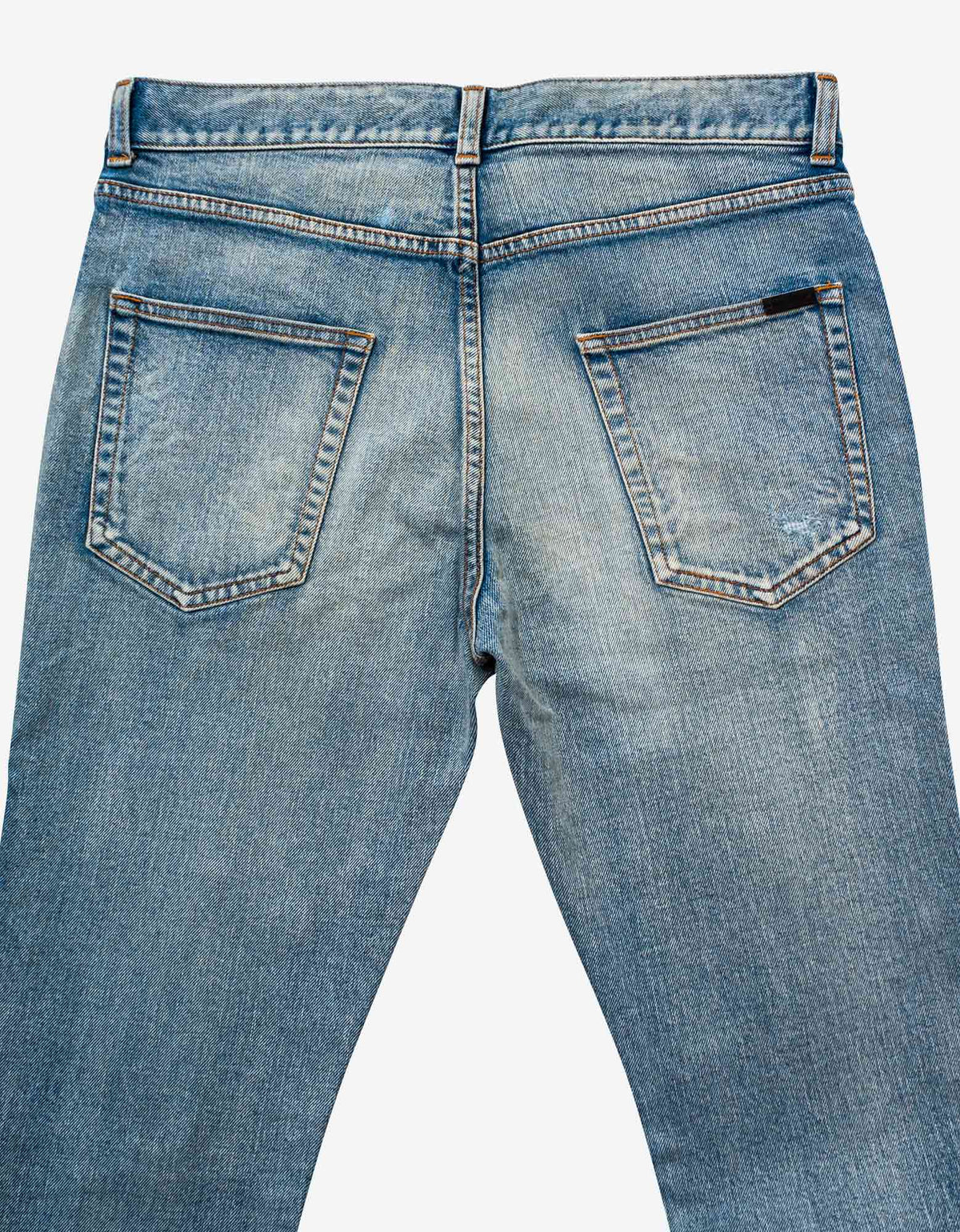 Saint Laurent Saint Laurent Santa Monica Blue Distressed Skinny Jeans