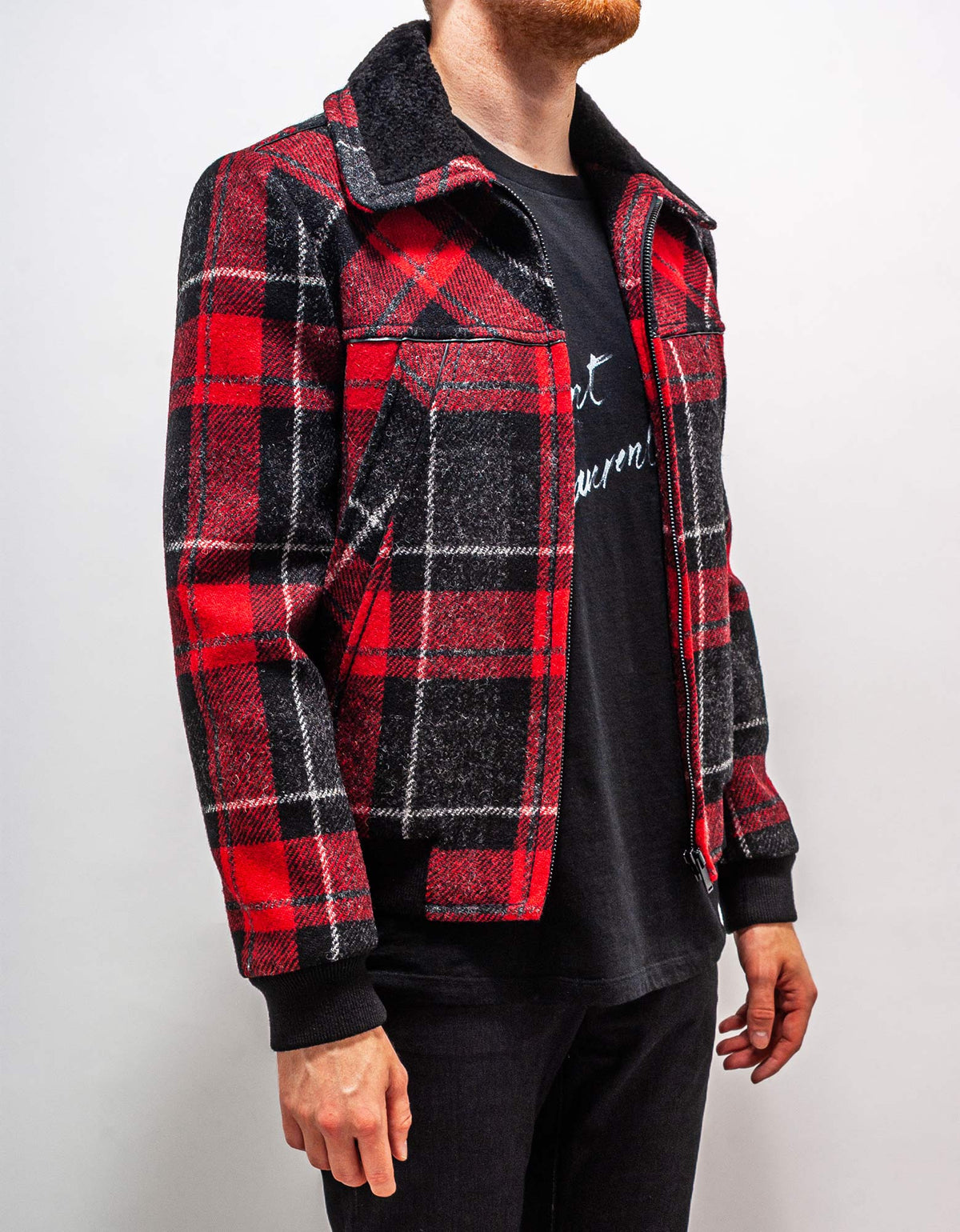 Saint Laurent Tartan Quilted Jacket with Shearling Collar