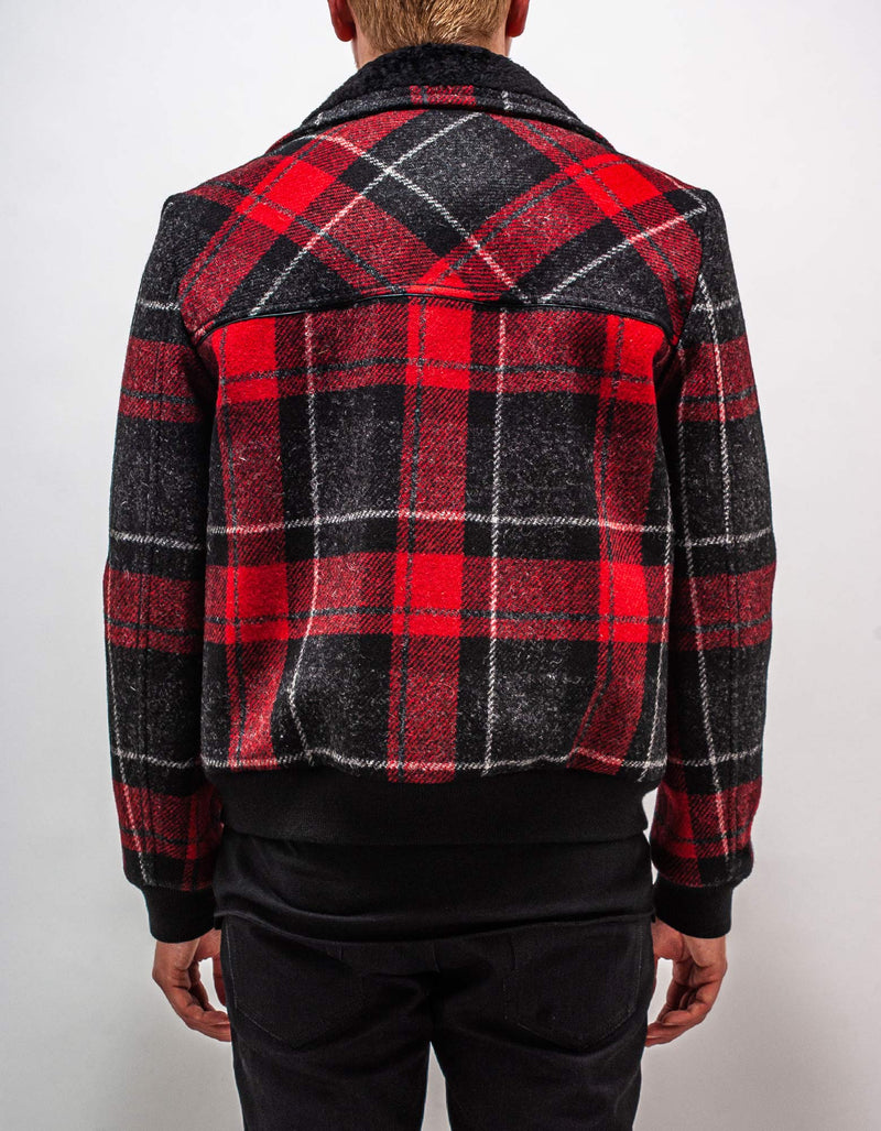 Saint Laurent Tartan Quilted Jacket with Shearling Collar