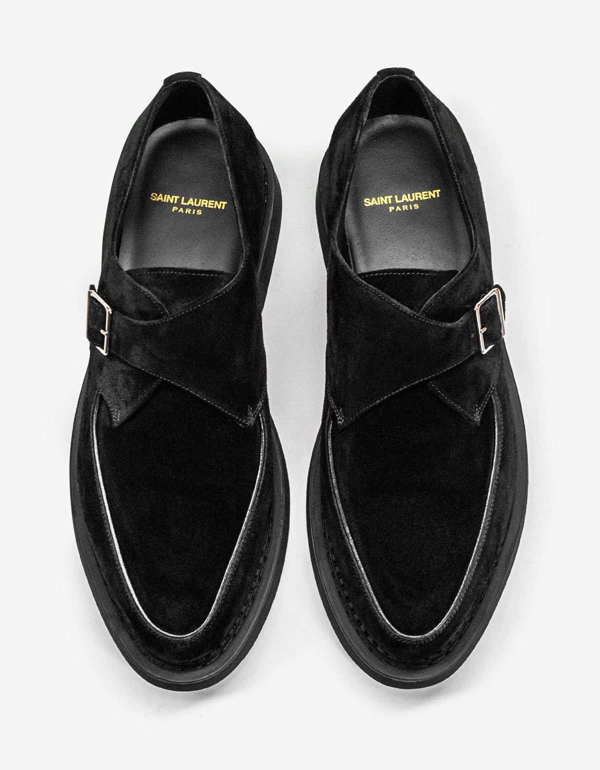 Saint Laurent Teddy 10 Black Suede Monk Strap Shoes