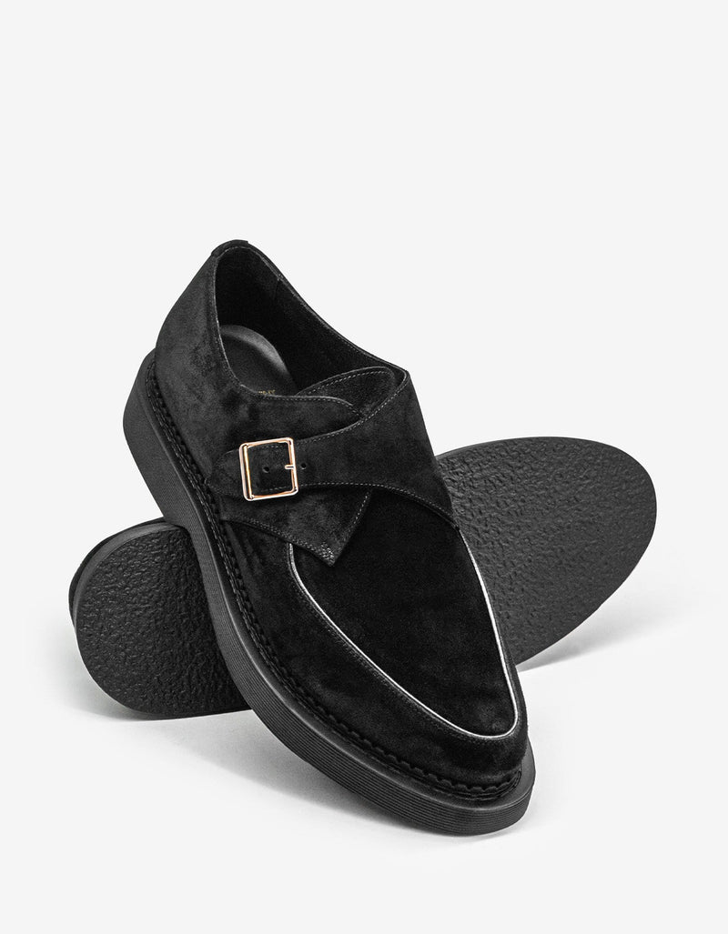 Saint Laurent Teddy 10 Black Suede Monk Strap Shoes