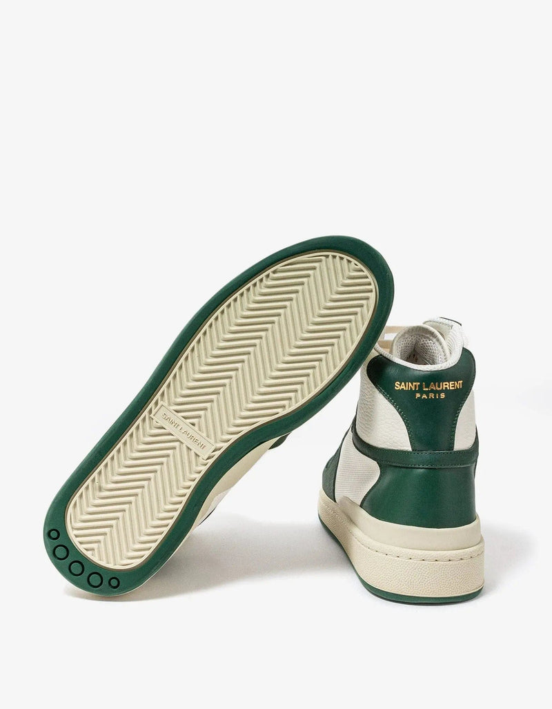 Saint Laurent White & Green SL/24 Mid Top Trainers