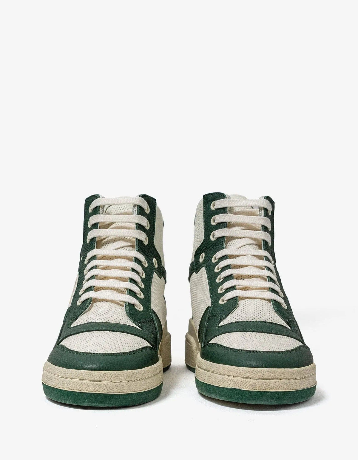 Saint Laurent White & Green SL/24 Mid Top Trainers