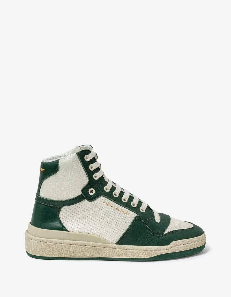 Saint Laurent White & Green SL/24 Mid Top Trainers