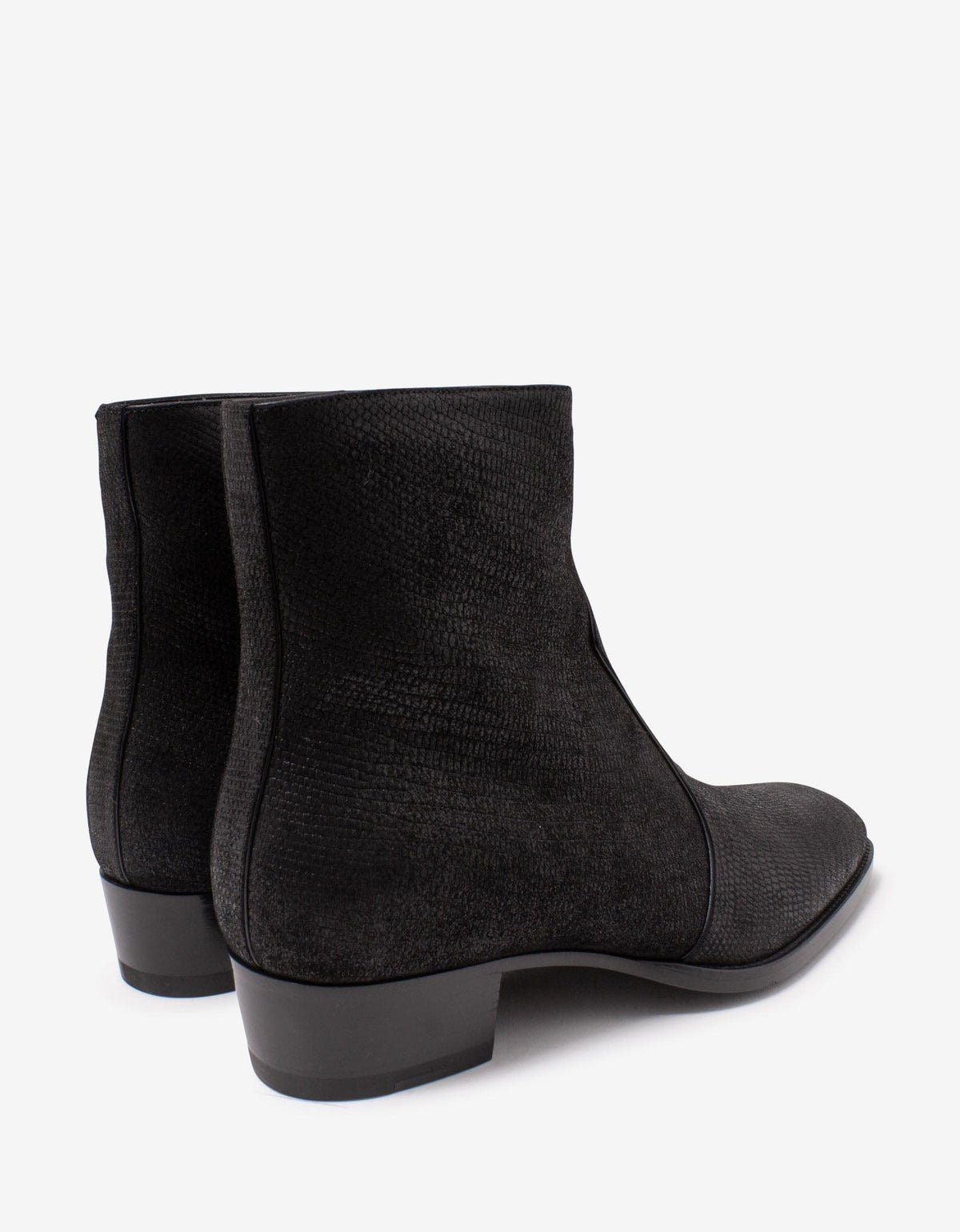 Saint Laurent Wyatt Black Lizard Embossed Ankle Boots