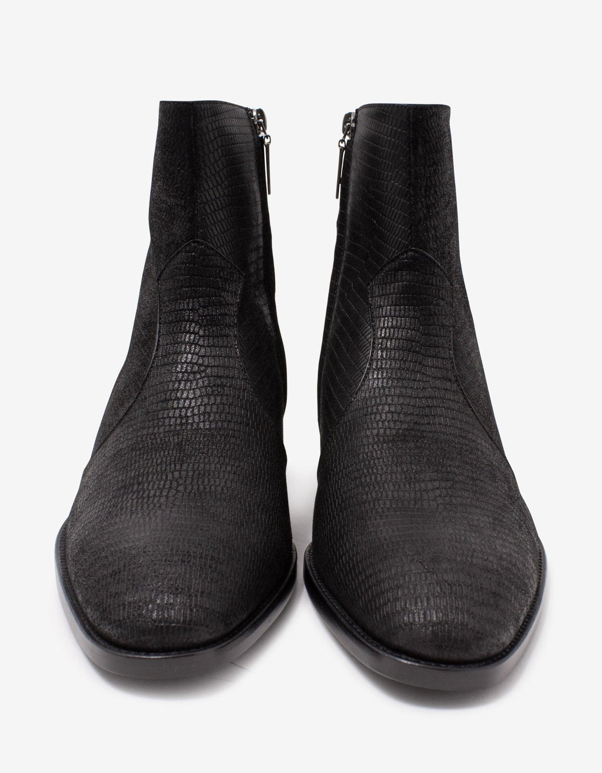 Saint Laurent Wyatt Black Lizard Embossed Ankle Boots