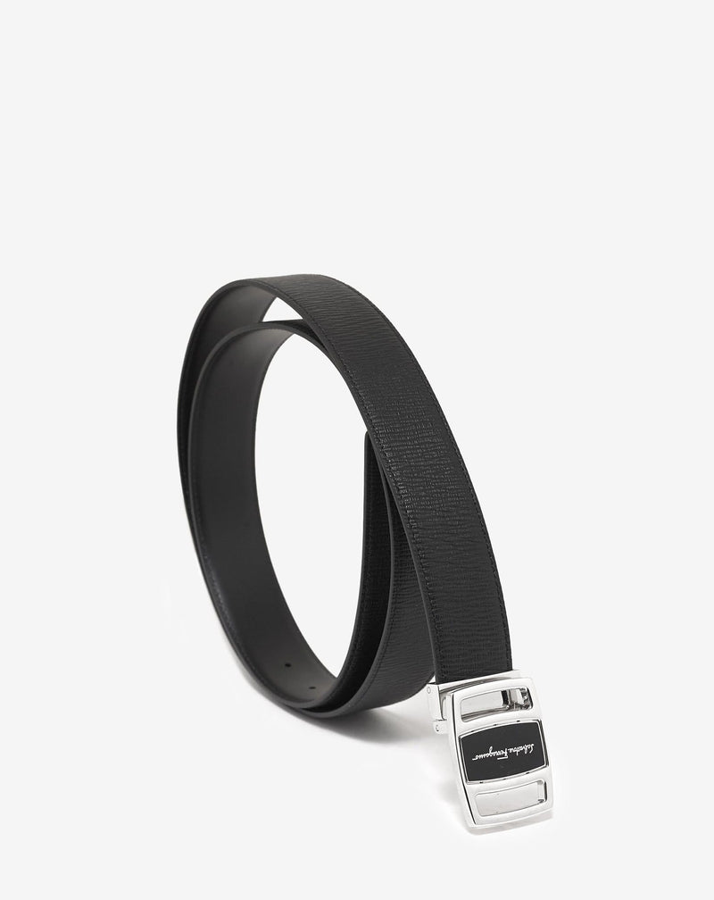 Salvatore Ferragamo Black Leather Vara Buckle Reversible Belt