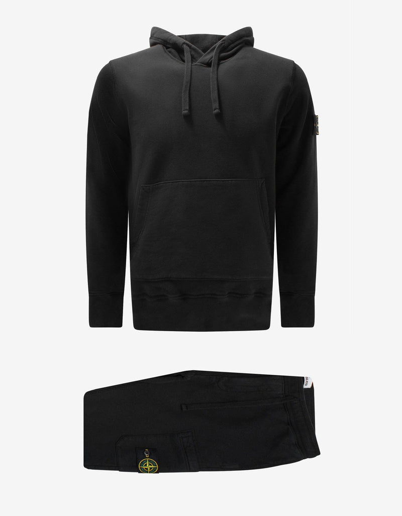 Stone Island Black Compass Badge Hooded Tracksuit