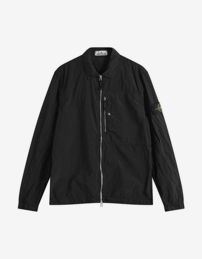 Stone Island Black Compass Logo Nylon Metal Overshirt