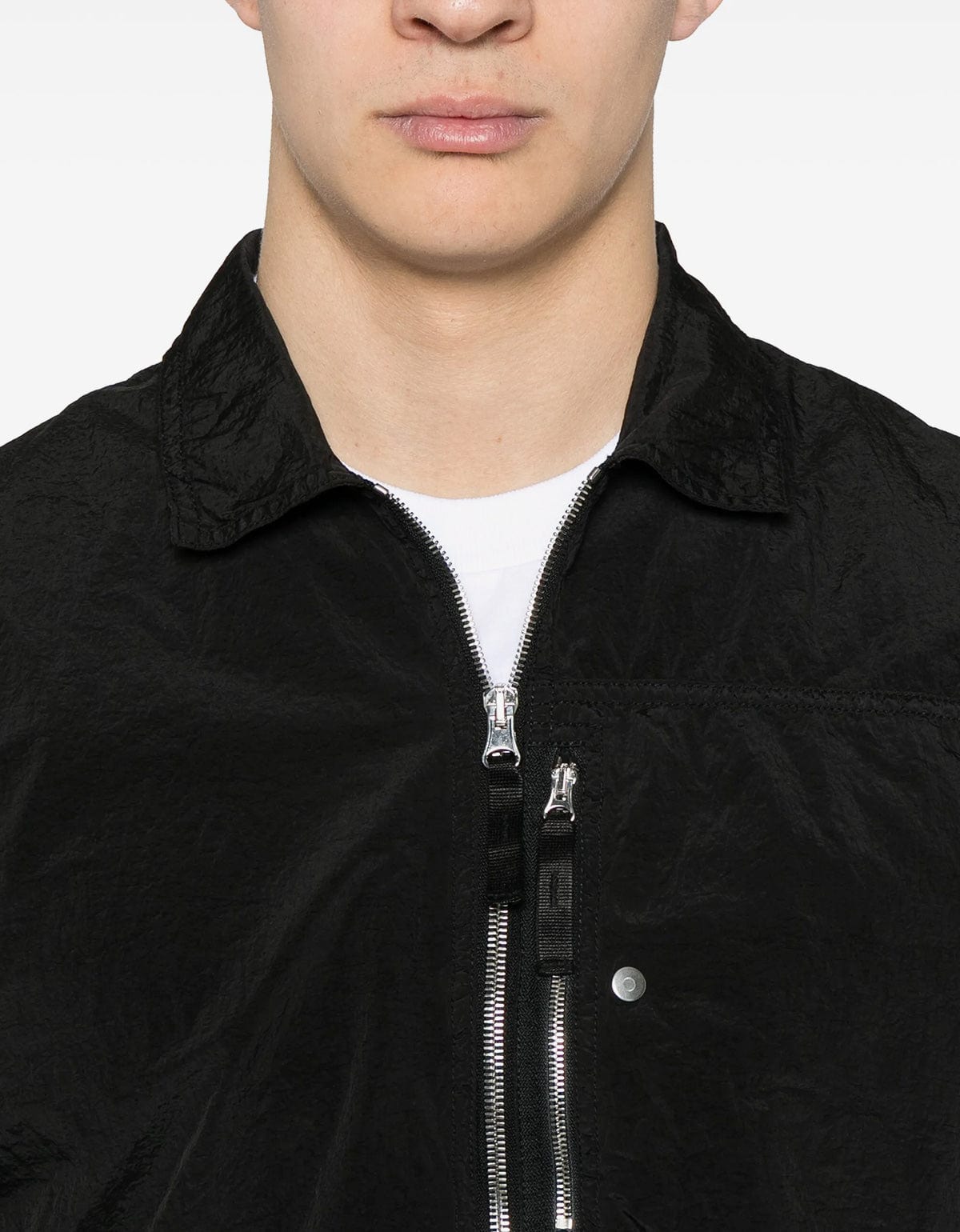 Stone Island Black Compass Logo Nylon Metal Overshirt