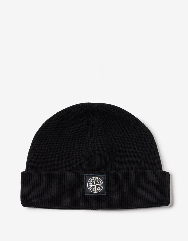 Stone Island Black Compass Patch Beanie Hat