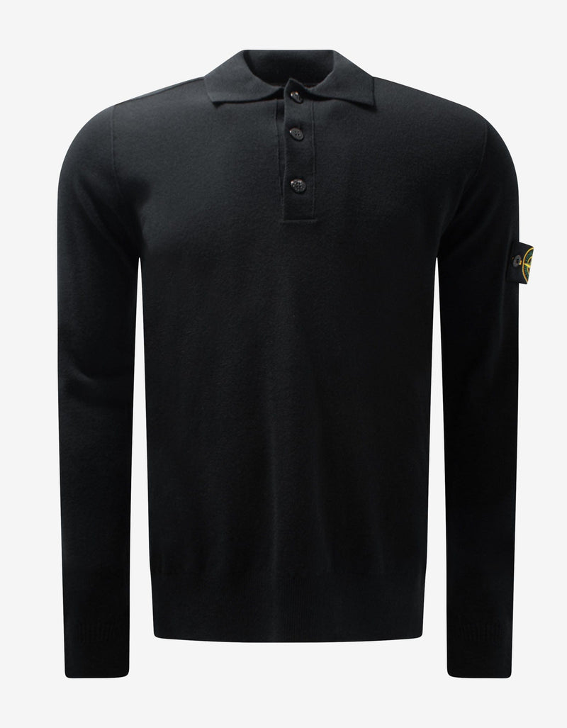 Stone Island Black Compass Patch Knitted Polo T-Shirt