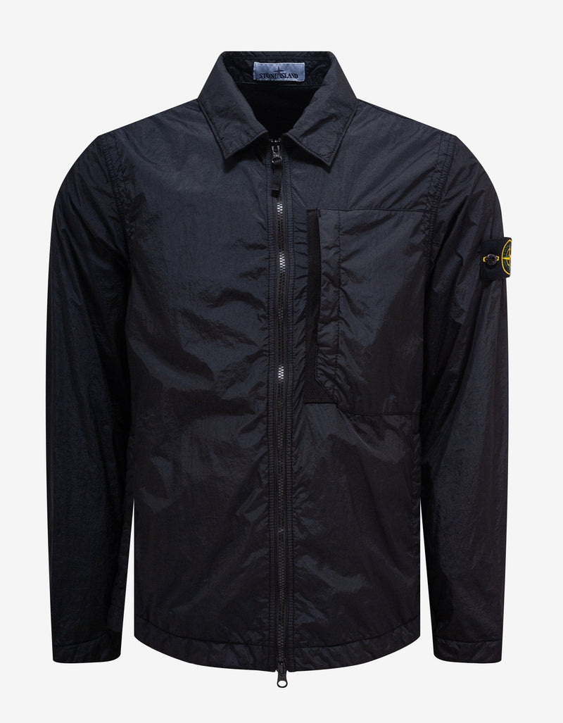 Stone Island Black Garment Dyed Nylon Overshirt