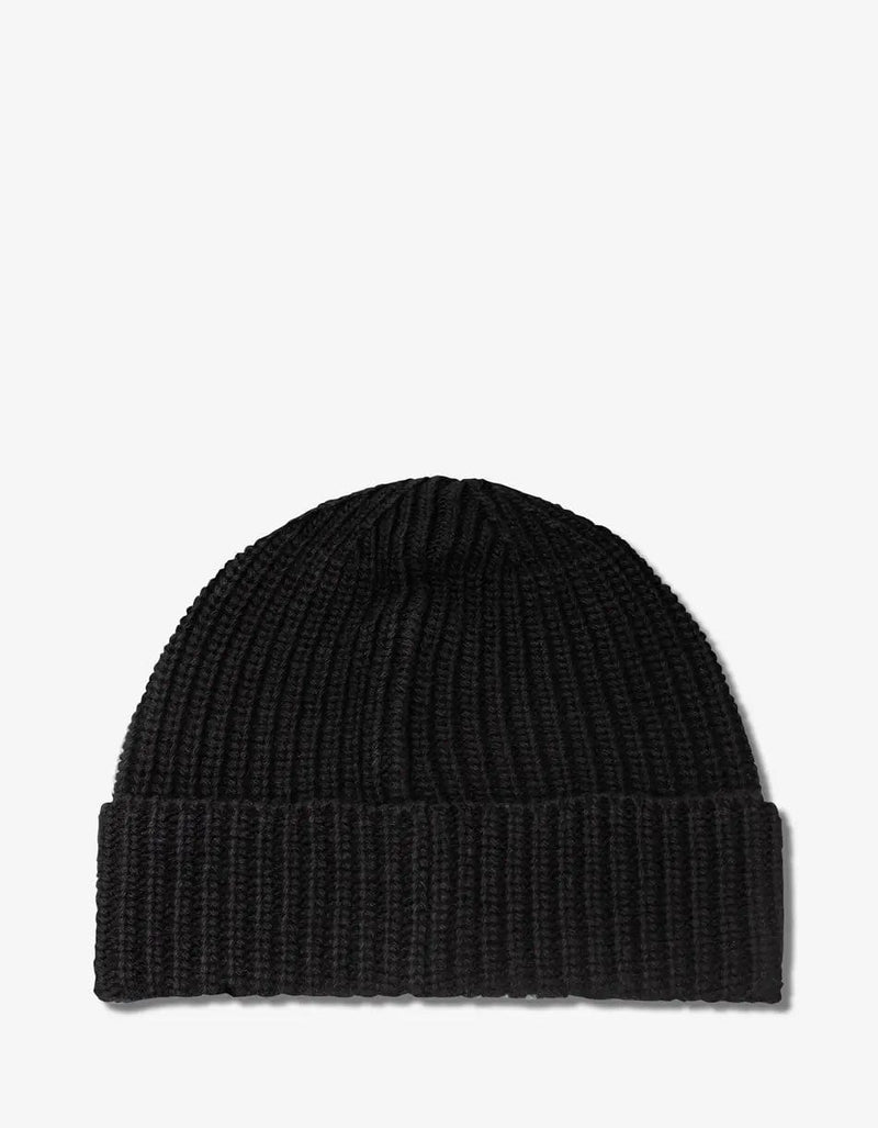 Stone Island Black Logo Patch Wool Beanie Hat