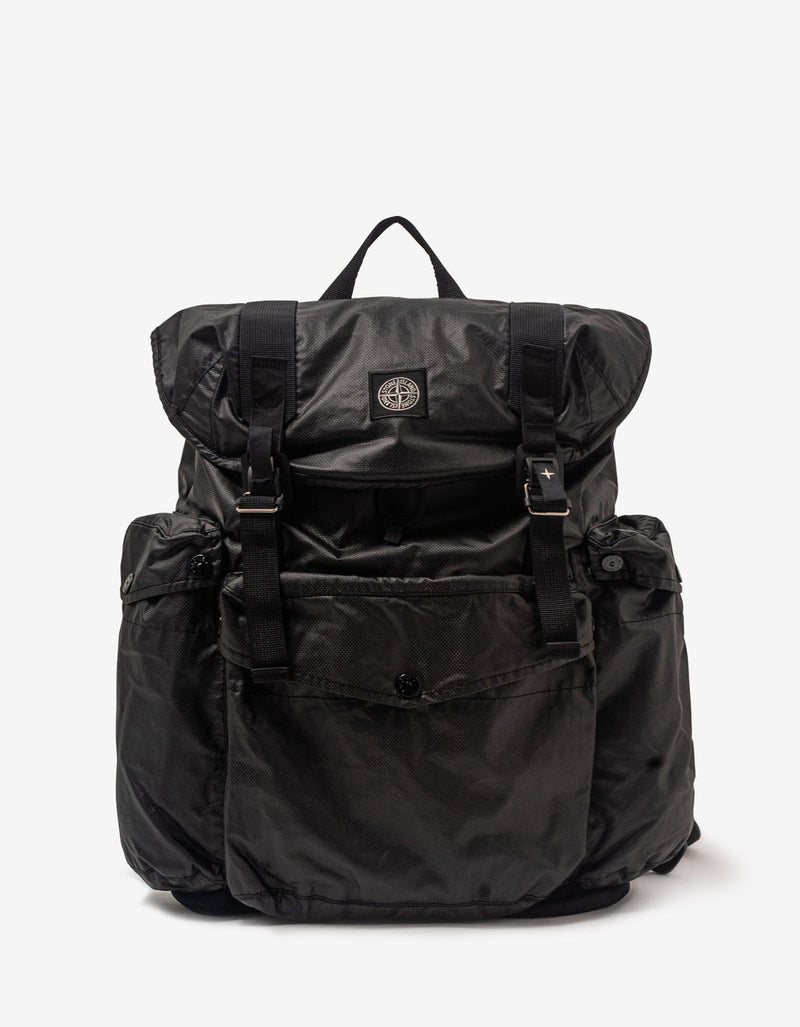 Stone Island Black Mussola Gommata Canvas Rucksack