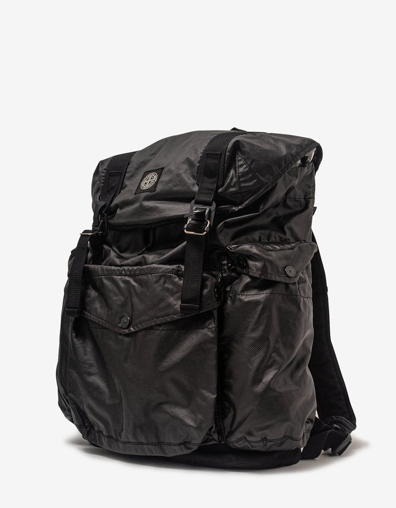 Stone Island Black Mussola Gommata Canvas Rucksack