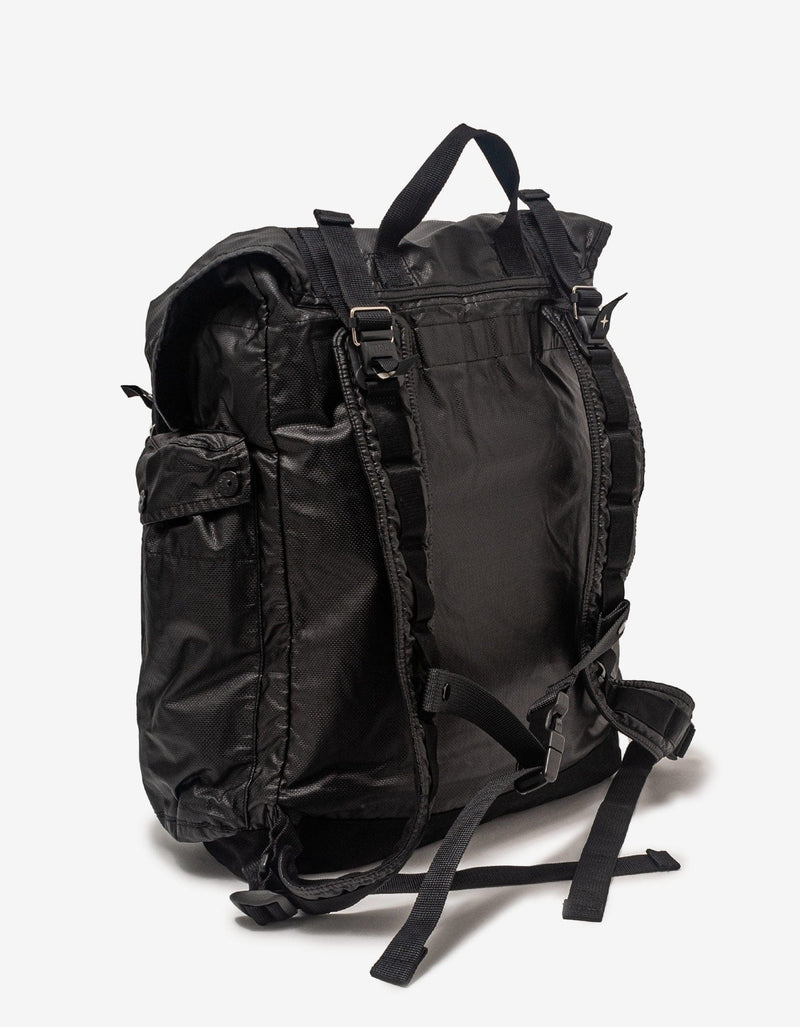 Stone Island Black Mussola Gommata Canvas Rucksack