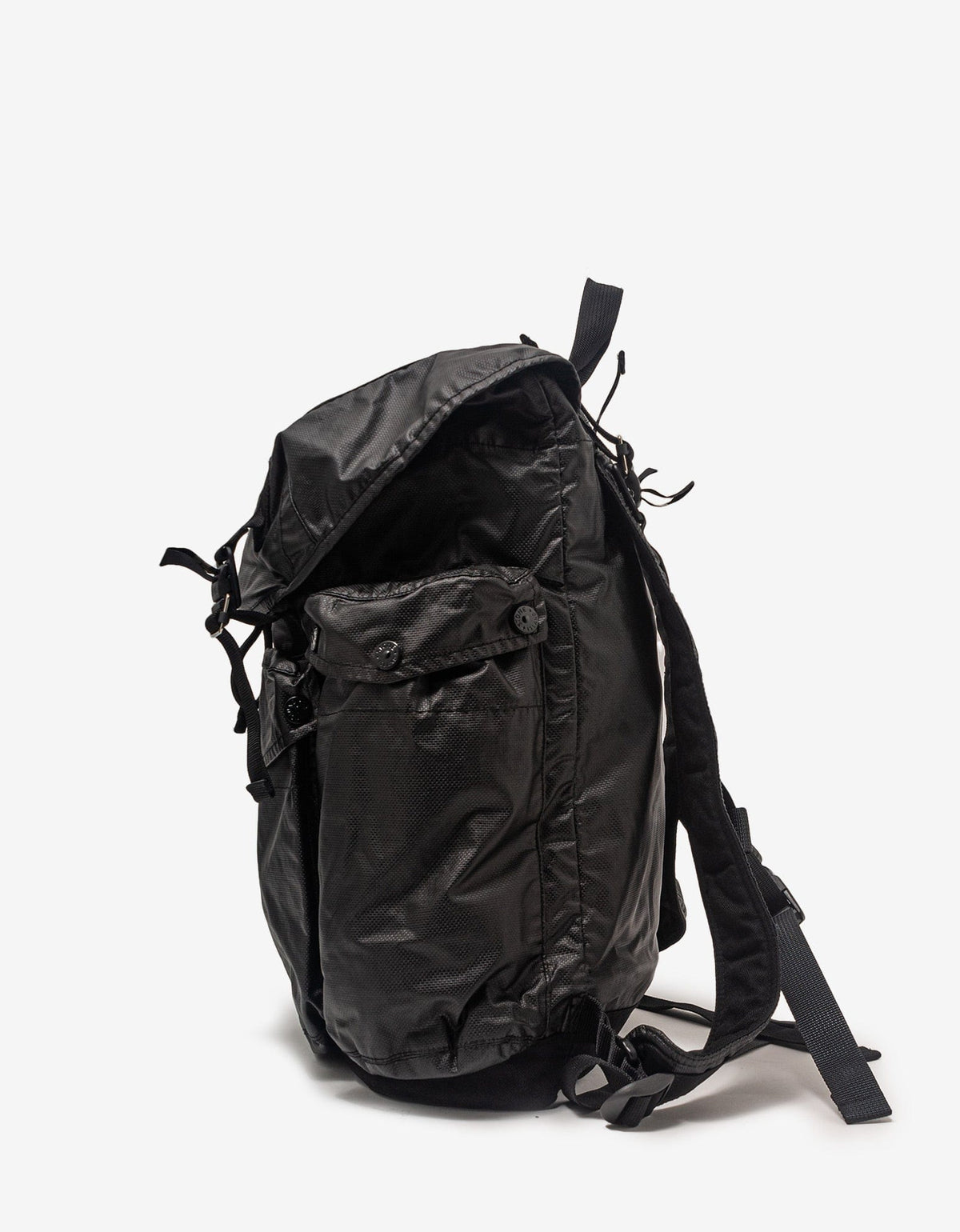 Stone Island Black Mussola Gommata Canvas Rucksack