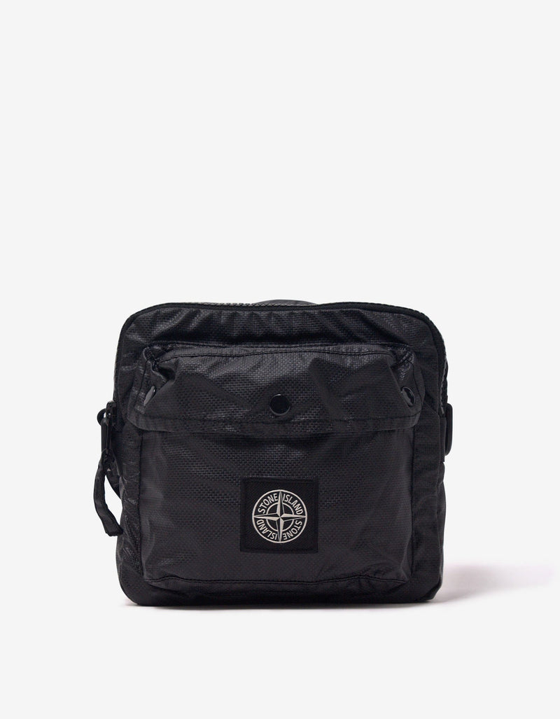 Stone Island Black Mussola Gommata-TC Canvas Pouch Bag