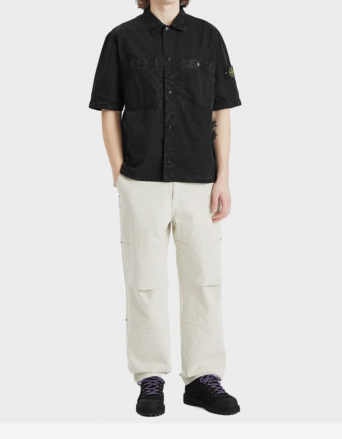 Stone Island Black Old Effect Short Sleeve Overshirt