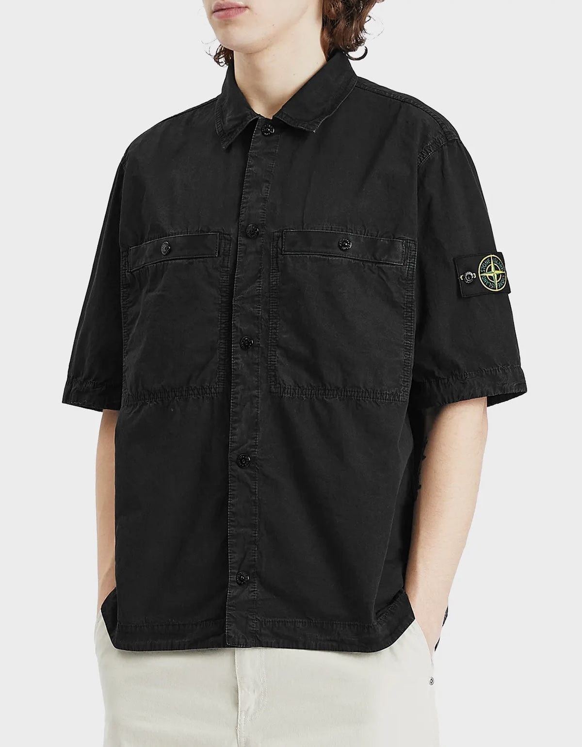 Stone Island Black Old Effect Short Sleeve Overshirt